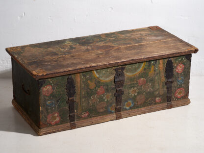 Antique green trunk with floral motifs (c.1920) #42