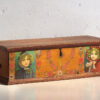 Antique orange trunk with drawings of little girls (c. 1920) #77