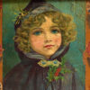 Antique orange trunk with drawings of little girls (c. 1920) #77