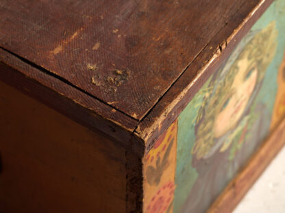 Antique orange trunk with drawings of little girls (c. 1920) #77