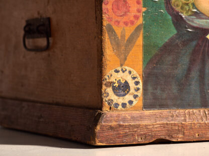 Antique orange trunk with drawings of little girls (c. 1920) #77