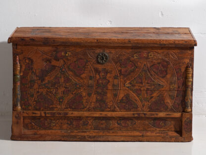 Antique wooden trunk with floral motifs (c.1920) #13