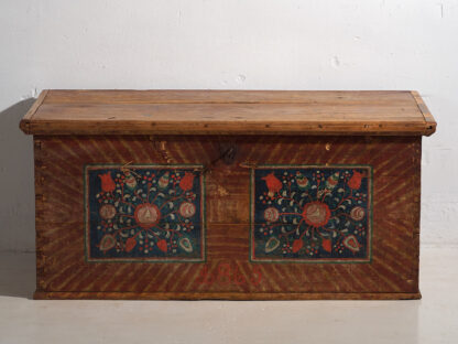 Ancienne malle de rangement à motifs floraux (c.1865) #14