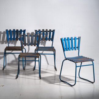 Anciennes chaises de jardin bleu marine (vers 1930). Ensemble de 4 pièces