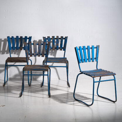 Navy blue antique garden chairs (c.1930). Set of 4 pieces