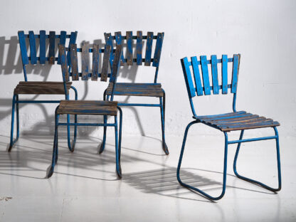 Anciennes chaises de jardin bleu marine (vers 1930). Ensemble de 4 pièces