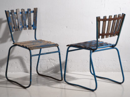 Anciennes chaises de jardin bleu marine (vers 1930). Ensemble de 4 pièces