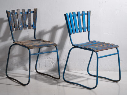 Anciennes chaises de jardin bleu marine (vers 1930). Ensemble de 4 pièces