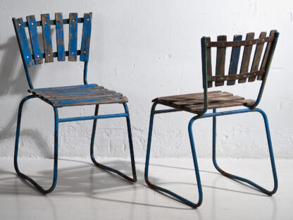 Anciennes chaises de jardin bleu marine (vers 1930). Ensemble de 4 pièces