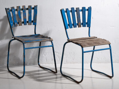 Anciennes chaises de jardin bleu marine (vers 1930). Ensemble de 4 pièces