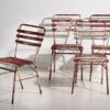 Sillas de terraza antiguas de color rojo y blanco (c.1930). Conjunto de 4 piezas