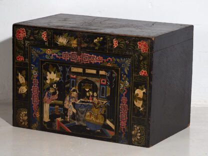 Antique dark colored antique opera trunk with floral details (c.1900) #1