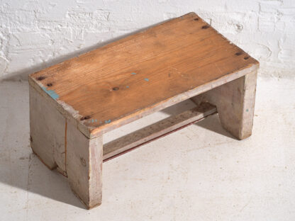 Antique low stool with white patina (c.1920) #5