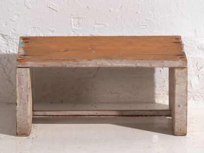 Antique low stool with white patina (c.1920s) #5