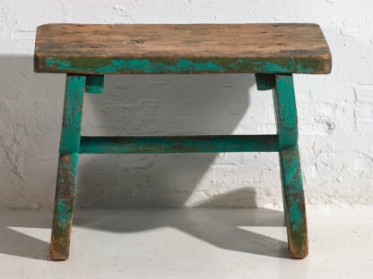 Antique primitive style stool in navy green color (c.1920) #7