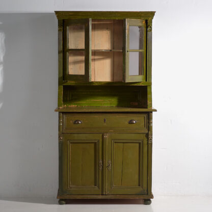 Commode avec étagères vert olive anciennes (vers 1920)