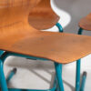 Chaises d'école vintage en bleu turquoise (c.1950). Ensemble de 4 pièces