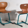 Chaises d'école vintage en bleu turquoise (c.1950). Ensemble de 4 pièces