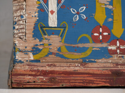 Antique blue antique wooden trunk with floral details (c.1920)