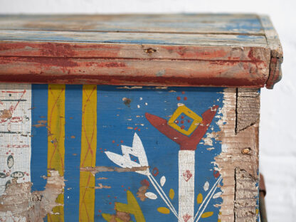 Antique blue antique wooden trunk with floral details (c.1920)