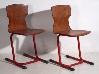 Vintage industrial chairs for living room in yellow and red (c.1950). Set of 4 pieces