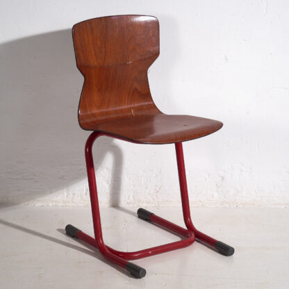 Vintage industrial chairs for living room in yellow and red (c.1950). Set of 4 pieces