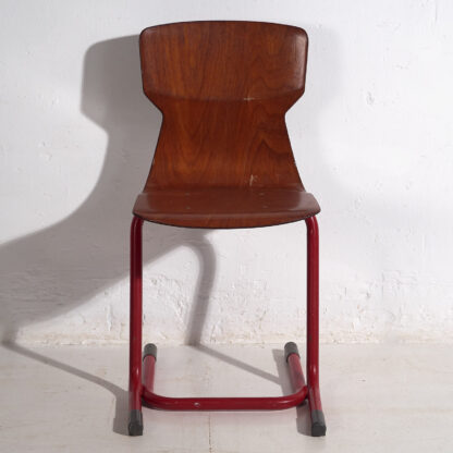Vintage industrial chairs for living room in yellow and red (c.1950). Set of 4 pieces