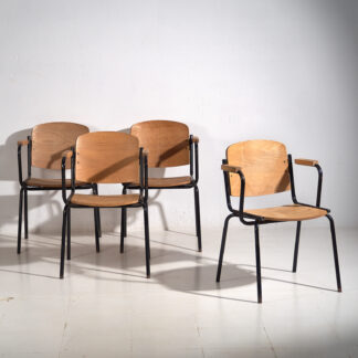 Vintage style dining chairs with armrests (c.1950). Set of 4 pieces