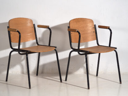 Vintage style dining chairs with armrests (c.1950). Set of 4 pieces