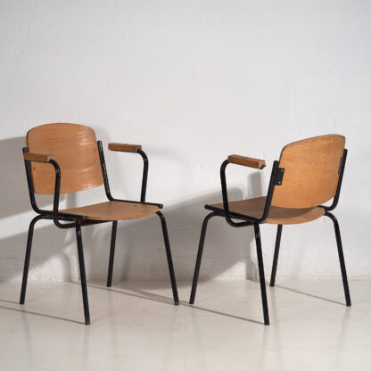 Vintage style dining chairs with armrests (c.1950). Set of 4 pieces