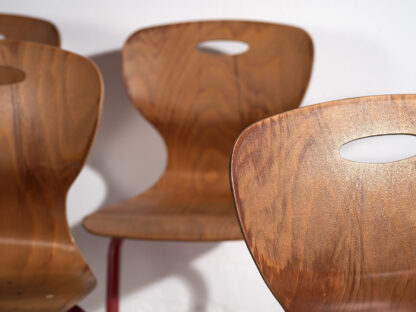 Red vintage style dining chairs (c.1950). Set of 4 pieces
