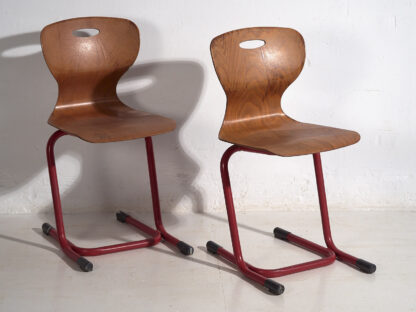 Red vintage style dining chairs (c.1950). Set of 4 pieces