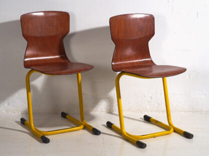 Retro yellow dining room chairs (c.1950). Set of 4 pieces