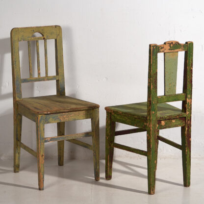 Retro chairs with green patina (c.1950). Set of 2 pieces