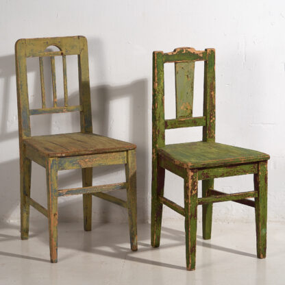 Retro chairs with green patina (c.1950). Set of 2 pieces