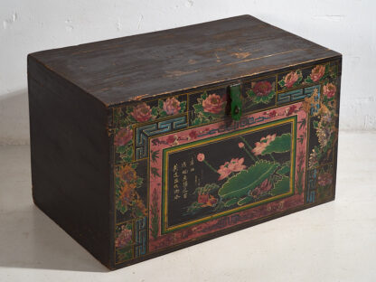 Baúl decorativo antiguo oriental con pinturas de flor de loto (c.1900) #11