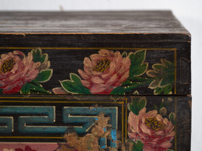 Baúl decorativo antiguo oriental con pinturas de flor de loto (c.1900) #11