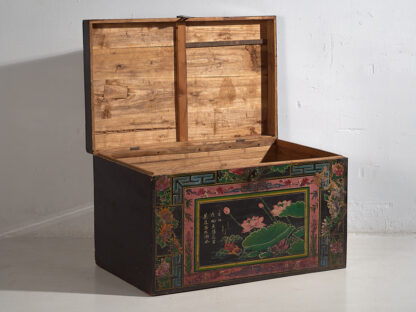 Baúl decorativo antiguo oriental con pinturas de flor de loto (c.1900) #11