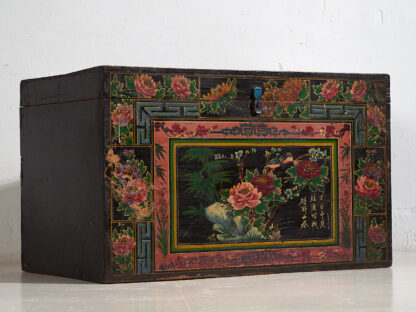 Antique Chinese chest decorated with peony paintings (c.1900) #7