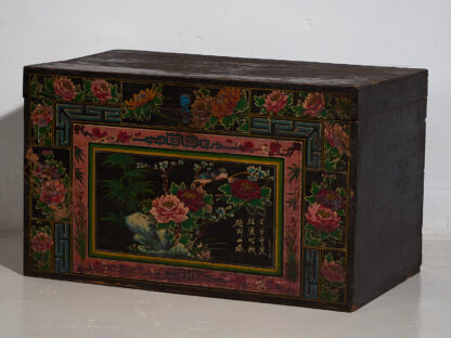 Antique Chinese chest decorated with peony paintings (c.1900) #7