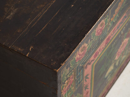 Antique Chinese chest decorated with peony paintings (c.1900) #7