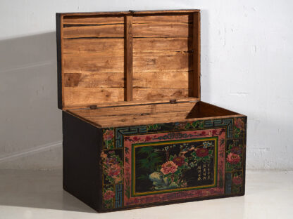 Antique Chinese chest decorated with peony paintings (c.1900) #7