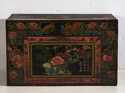 Antique Chinese chest decorated with peony paintings (c.1900) #7