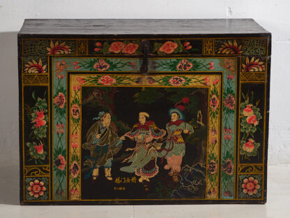 Antiguo arcón oriental con pintura de la guerrera Yang Mulan (c.1900) #9