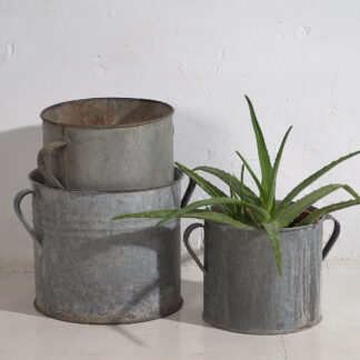 Antique metal planters (c.1920). 3-piece set #1