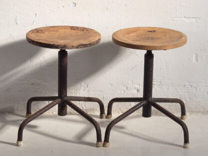 Industrial style round stools (c.1950). Set of 4 pieces