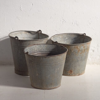 Antique galvanized metal buckets (c.1920). Set of 3 pieces