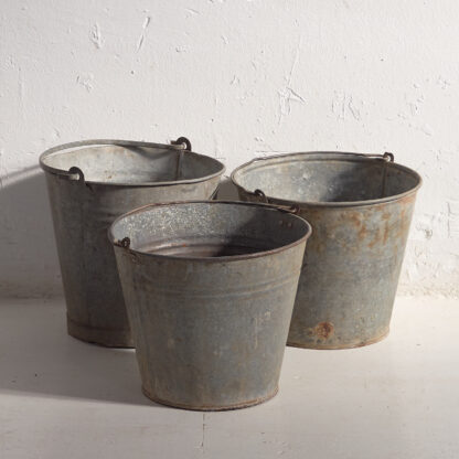 Antique galvanized metal buckets (c.1920). Set of 3 pieces
