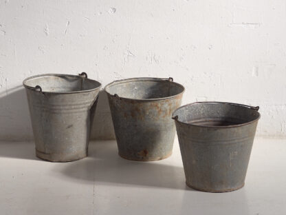 Antique galvanized metal buckets (c.1920). Set of 3 pieces