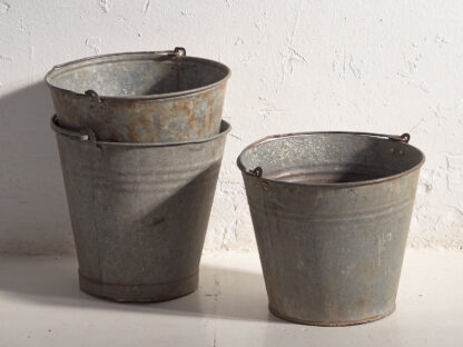 Antique galvanized metal buckets (c.1920). Set of 3 pieces